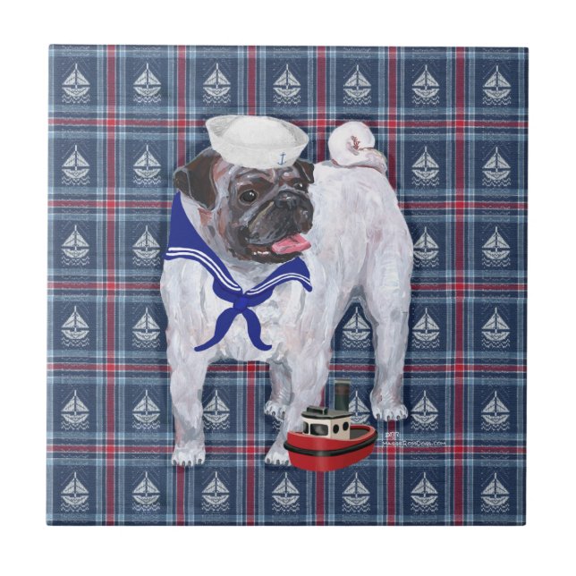 Azulejo De Cerâmica Pug Marinheiro (Frente)
