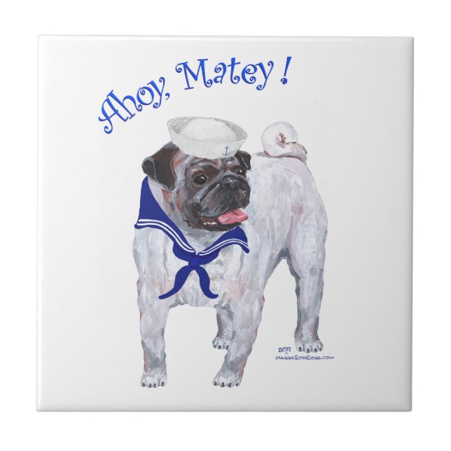 Azulejo De Cerâmica Pug Marinheiro (Frente)