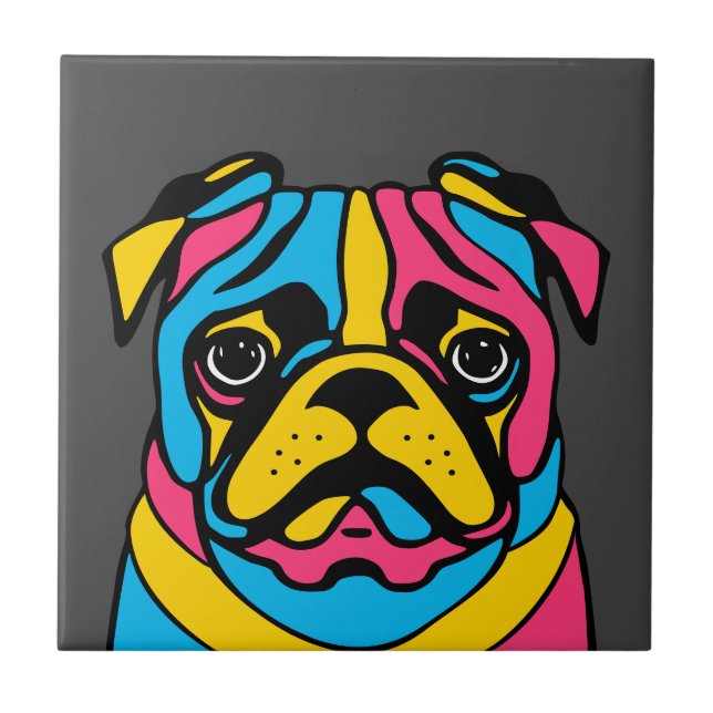 Azulejo De Cerâmica pug personalizável de 3 tons (Frente)