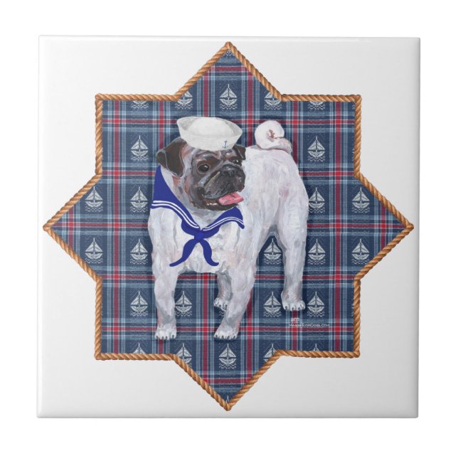 Azulejo De Cerâmica Pug Sailor (Frente)
