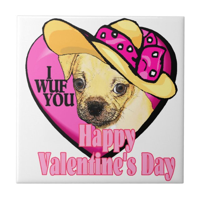 Azulejo De Cerâmica Puggle Dia de os namorados (Frente)