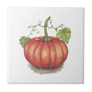 Azulejo De Cerâmica Pumpkin Bonito Com Vinhas Em Aquarela