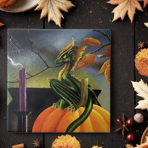 Azulejo De Cerâmica Pumpkin Dragon Cauldron Halloween