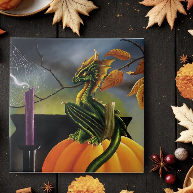 Azulejo De Cerâmica Pumpkin Dragon Cauldron Halloween (Criador carregado)