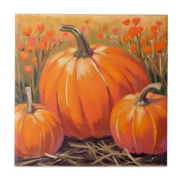 Azulejo De Cerâmica Pumpkin Patch Fall Foliage Watercolor