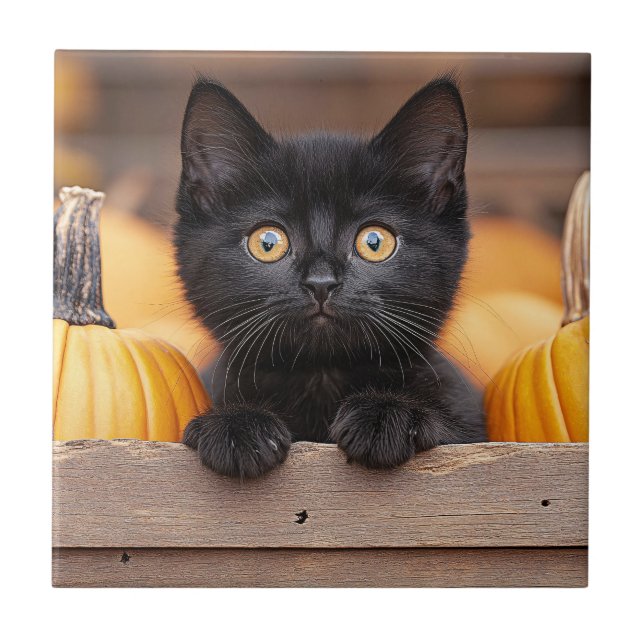 Azulejo De Cerâmica Pumpkin Patch Kitten (Frente)