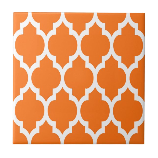 Azulejo De Cerâmica Pumpkin White Quatrefoil Marrocos Padrão #4 (Frente)