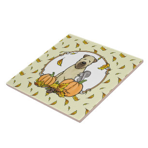 Azulejo De Cerâmica Pumpkins Cute de Queda de Terrier (sem punho 1b2)