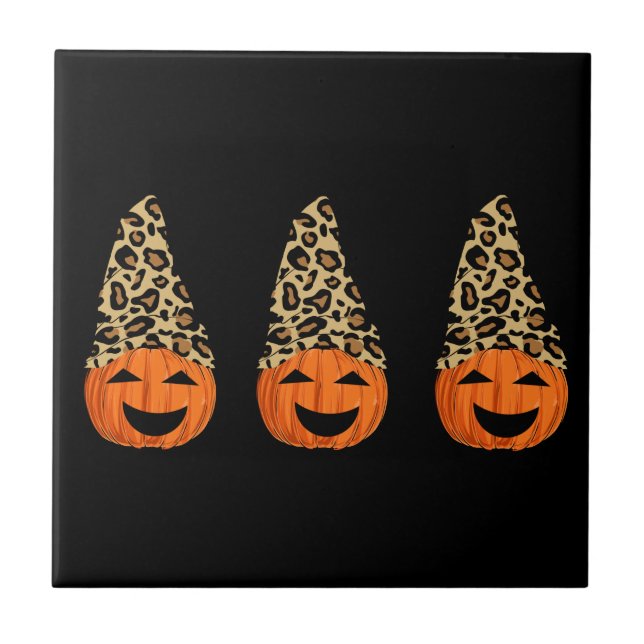 Azulejo De Cerâmica Pumpkins de Chapéu Leopardo Bonito (Frente)