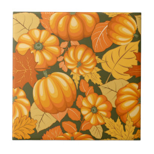 Azulejo De Cerâmica Pumpkins Patterno do Halloween em Fall Season
