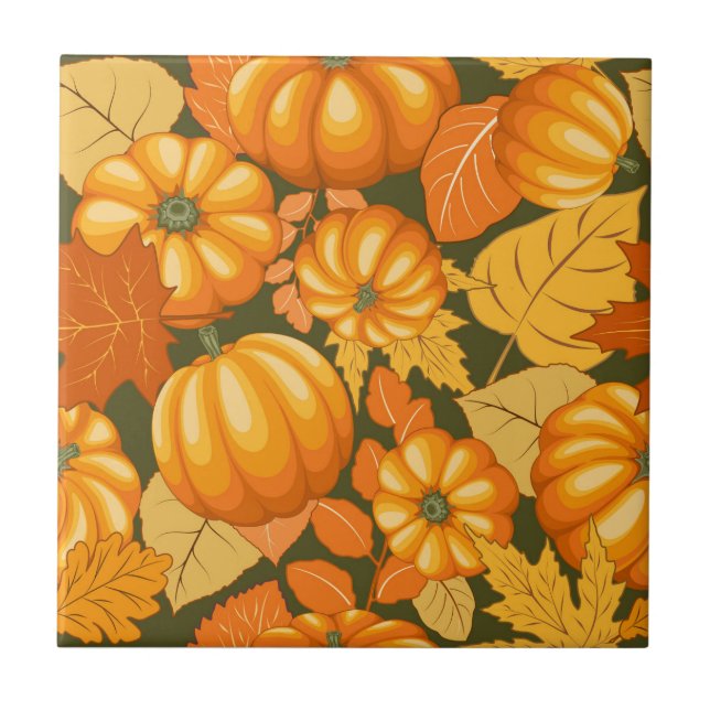 Azulejo De Cerâmica Pumpkins Patterno do Halloween em Fall Season (Frente)