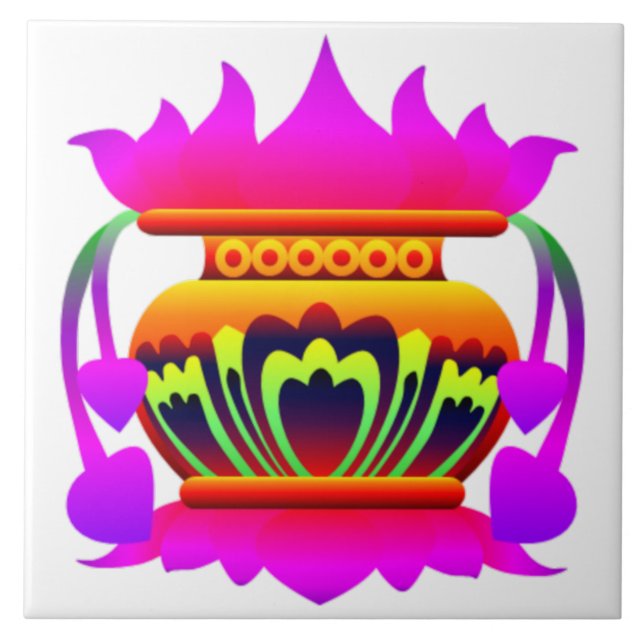 Azulejo De Cerâmica Pun kalasa Sri Lanka pote tradicional da prosperid (Frente)