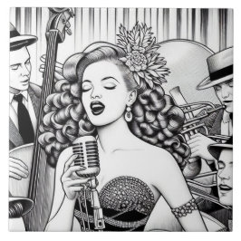 Azulejo De Cerâmica Punk Rock Rockabilly Retro Glam Preto e Branco