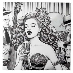 Azulejo De Cerâmica Punk Rock Rockabilly Retro Glam Preto e Branco