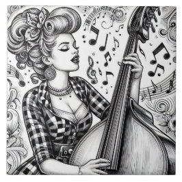 Azulejo De Cerâmica Punk Rock Rockabilly Retro Glam Preto e Branco