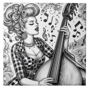 Azulejo De Cerâmica Punk Rock Rockabilly Retro Glam Preto e Branco
