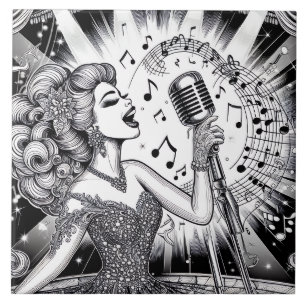 Azulejo De Cerâmica Punk Rock Rockabilly Retro Glam Preto e Branco