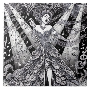 Azulejo De Cerâmica Punk Rock Rockabilly Retro Glam Preto e Branco