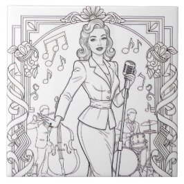 Azulejo De Cerâmica Punk Rock Rockabilly Retro Glam Preto e Branco