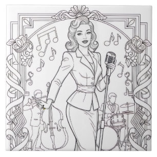 Azulejo De Cerâmica Punk Rock Rockabilly Retro Glam Preto e Branco