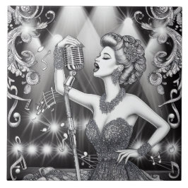Azulejo De Cerâmica Punk Rock Rockabilly Retro Glam Preto e Branco