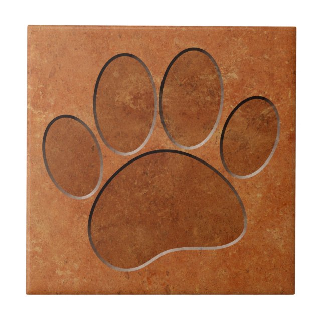 Azulejo De Cerâmica Puppy Paw Faux Terracotta Impressão (Frente)