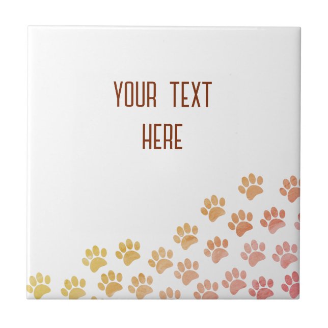 Azulejo De Cerâmica Puppy Paw Imprime Com Texto Personalizado (Frente)