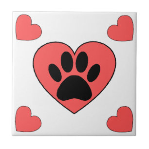 Azulejo De Cerâmica Puppy Paw Print E Red Hearts