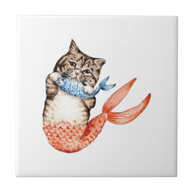 Azulejo De Cerâmica Purmaid Cat Mermaid (Frente)