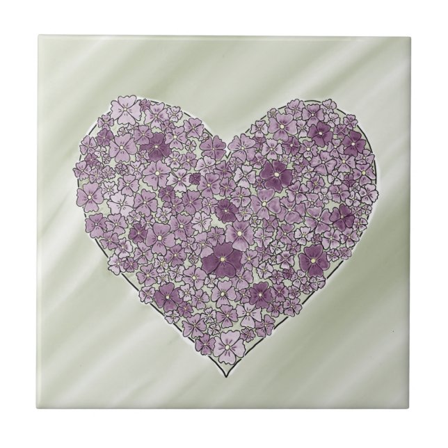 Azulejo De Cerâmica Purple flowered heart tile (Frente)