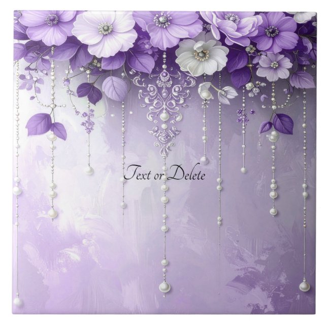 Azulejo De Cerâmica Purple Flowers with Dangling Pearls Ceramic Tile (Frente)