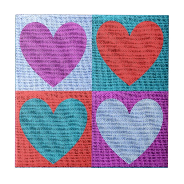 Azulejo De Cerâmica Purple Green and Red Checked Heart Pattern (Frente)