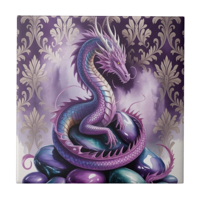 Azulejo De Cerâmica Purple Mystic Dragon Gothic (Frente)
