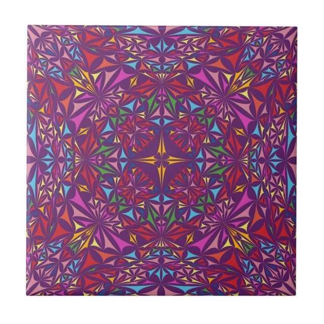 Azulejo De Cerâmica Purple Ornate Kaleidoscope Pattern (Frente)