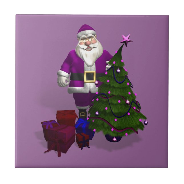 Azulejo De Cerâmica Purple Santa Claus (Frente)