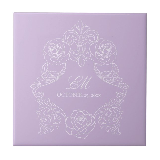 Azulejo De Cerâmica Purple Victorian Monogram Wedding Ceramic Tile (Frente)