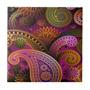 Azulejo De Cerâmica Púrpura de Paisley