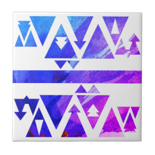 Azulejo De Cerâmica Púrpura e Estêncil azul de cor aquática