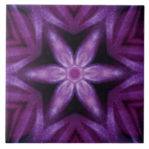 Azulejo De Cerâmica Púrpura Glitter Coração e Flor Kaleidoscópio P