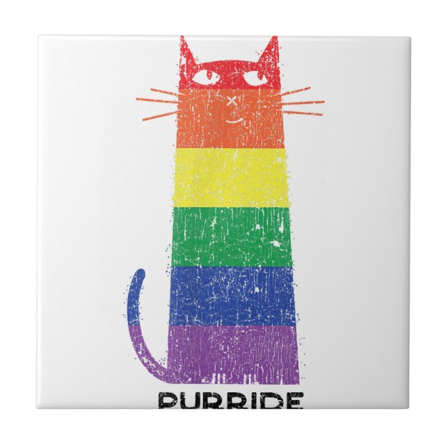 Azulejo De Cerâmica Purride Shirt LGBT Orgulho gay Engraçado Gato Dize (Frente)
