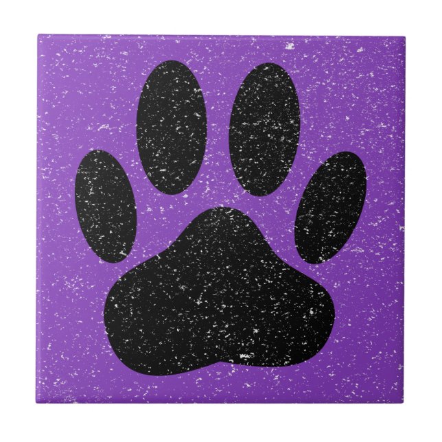Azulejo De Cerâmica Quadrado da Pegada de Cachorro Aflito Roxa (Frente)