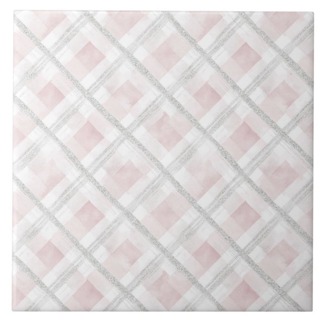 Azulejo De Cerâmica Quadrados Brilhantes Prateados Brancos Rosa (Frente)