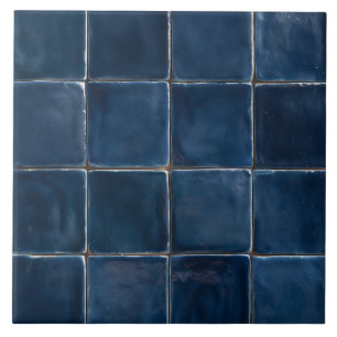 Azulejo De Cerâmica Quadrados Esmaltados Profundo Índigo Artesanal