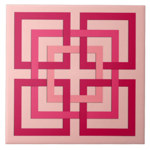Azulejo De Cerâmica Quadrados geométricos modernos, cor-de-rosa coral