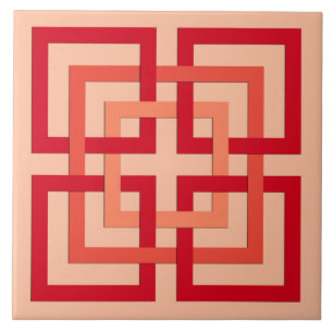 Azulejo De Cerâmica Quadrados Geométricos Modernos, Laranja Coral e M