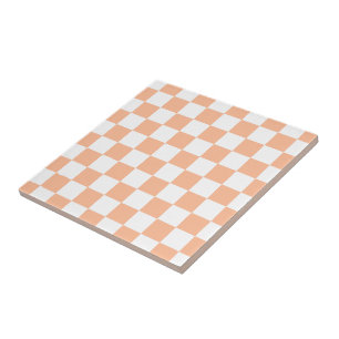 Azulejo De Cerâmica Quadrados xadrez laranja pêssego branco geométrico