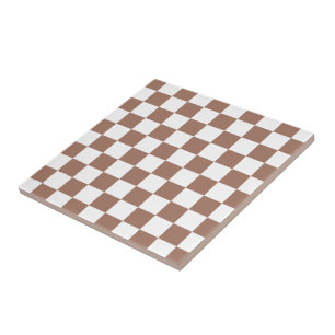 Azulejo De Cerâmica Quadrados xadrez marrom mocha branco geométrico re