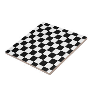Azulejo De Cerâmica Quadrados xadrez preto e branco geométrico retrô