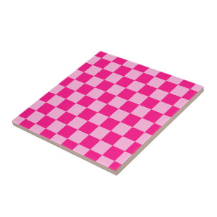 Azulejo De Cerâmica Quadrados xadrez rosa quente claro geométrico retr