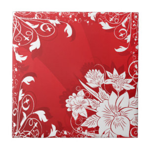 Azulejo De Cerâmica Quadro Floral Vermelho e Branco